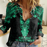 Personalised New Zealand Te Reo Maori Women Casual Shirt Kia Kaha Maori Language Week Green Style - Wonder Print Shop
