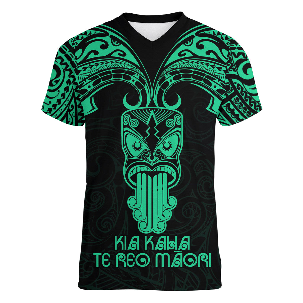 Personalised New Zealand Te Reo Maori Women V Neck T Shirt Kia Kaha Maori Language Week Green Style - Wonder Print Shop