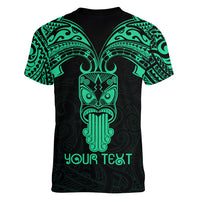 Personalised New Zealand Te Reo Maori Women V Neck T Shirt Kia Kaha Maori Language Week Green Style - Wonder Print Shop