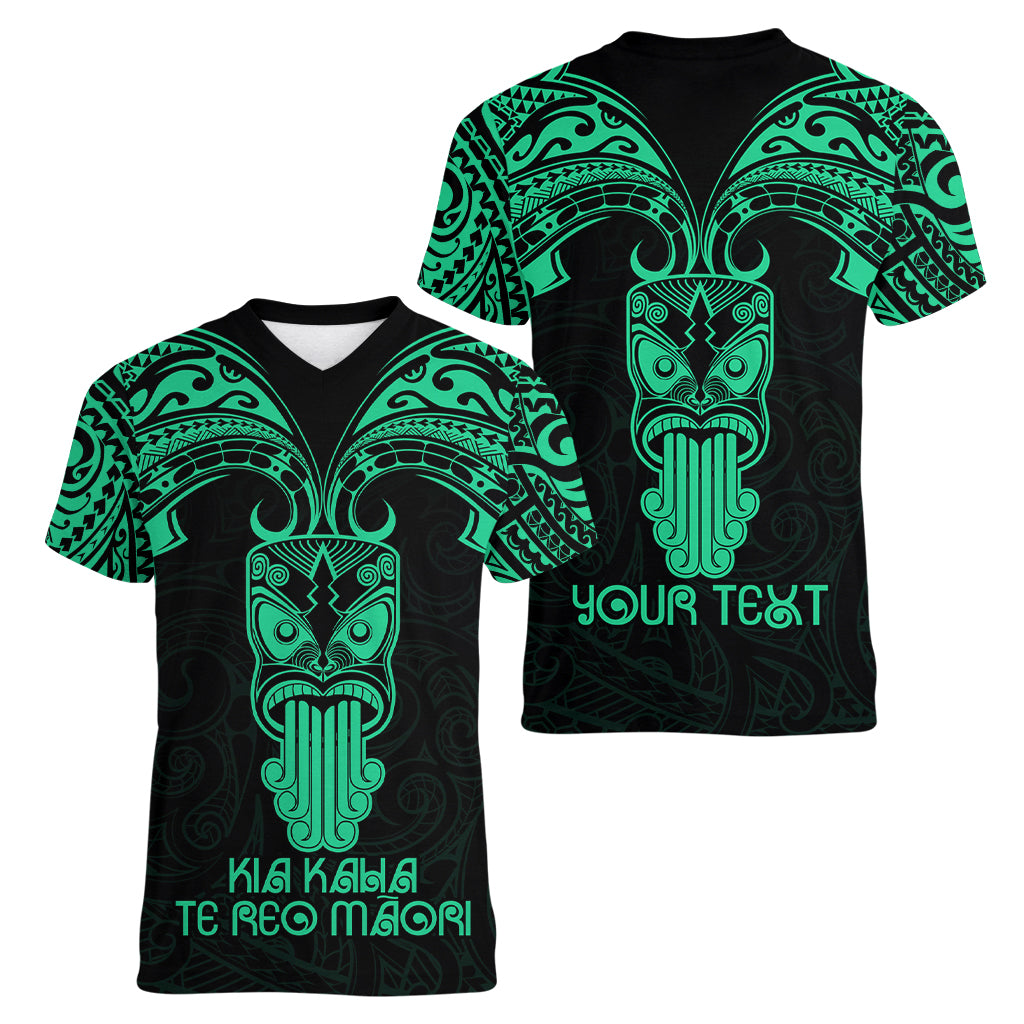 Personalised New Zealand Te Reo Maori Women V Neck T Shirt Kia Kaha Maori Language Week Green Style - Wonder Print Shop