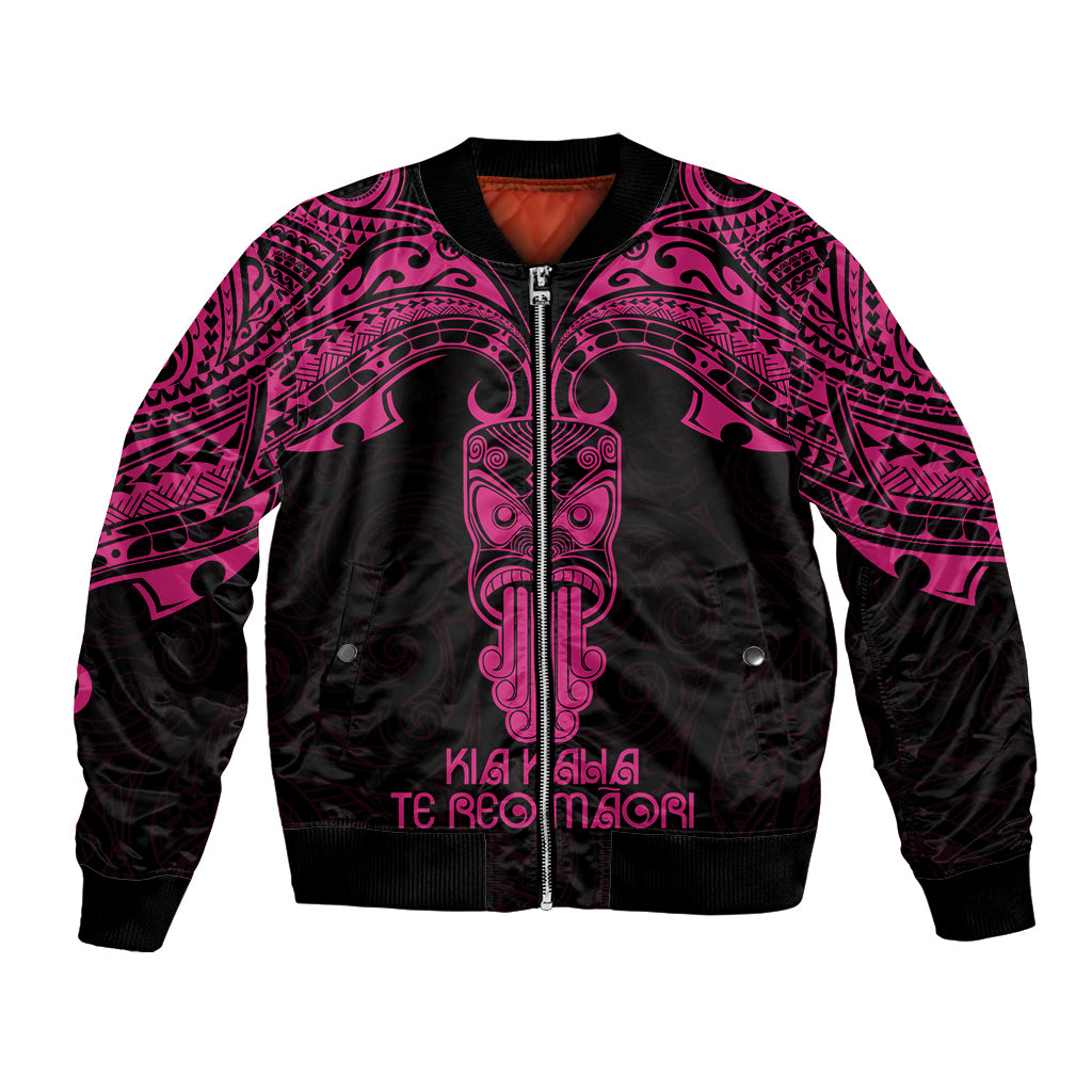 Personalised New Zealand Te Reo Maori Bomber Jacket Kia Kaha Maori Language Week Pink Style LT9 - Wonder Print Shop
