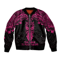 Personalised New Zealand Te Reo Maori Bomber Jacket Kia Kaha Maori Language Week Pink Style LT9 - Wonder Print Shop