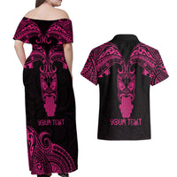 Personalised New Zealand Te Reo Maori Couples Matching Off Shoulder Maxi Dress and Hawaiian Shirt Kia Kaha Maori Language Week Pink Style LT9 - Wonder Print Shop