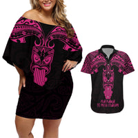 Personalised New Zealand Te Reo Maori Couples Matching Off Shoulder Short Dress and Hawaiian Shirt Kia Kaha Maori Language Week Pink Style LT9 - Wonder Print Shop