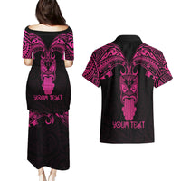 Personalised New Zealand Te Reo Maori Couples Matching Puletasi Dress and Hawaiian Shirt Kia Kaha Maori Language Week Pink Style LT9 - Wonder Print Shop
