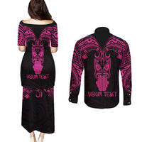 Personalised New Zealand Te Reo Maori Couples Matching Puletasi Dress and Long Sleeve Button Shirts Kia Kaha Maori Language Week Pink Style LT9 - Wonder Print Shop