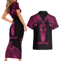 Personalised New Zealand Te Reo Maori Couples Matching Short Sleeve Bodycon Dress and Hawaiian Shirt Kia Kaha Maori Language Week Pink Style LT9 - Wonder Print Shop