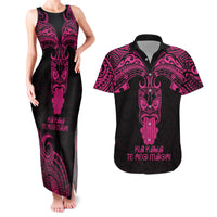 Personalised New Zealand Te Reo Maori Couples Matching Tank Maxi Dress and Hawaiian Shirt Kia Kaha Maori Language Week Pink Style LT9 - Wonder Print Shop