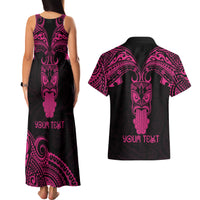 Personalised New Zealand Te Reo Maori Couples Matching Tank Maxi Dress and Hawaiian Shirt Kia Kaha Maori Language Week Pink Style LT9 - Wonder Print Shop