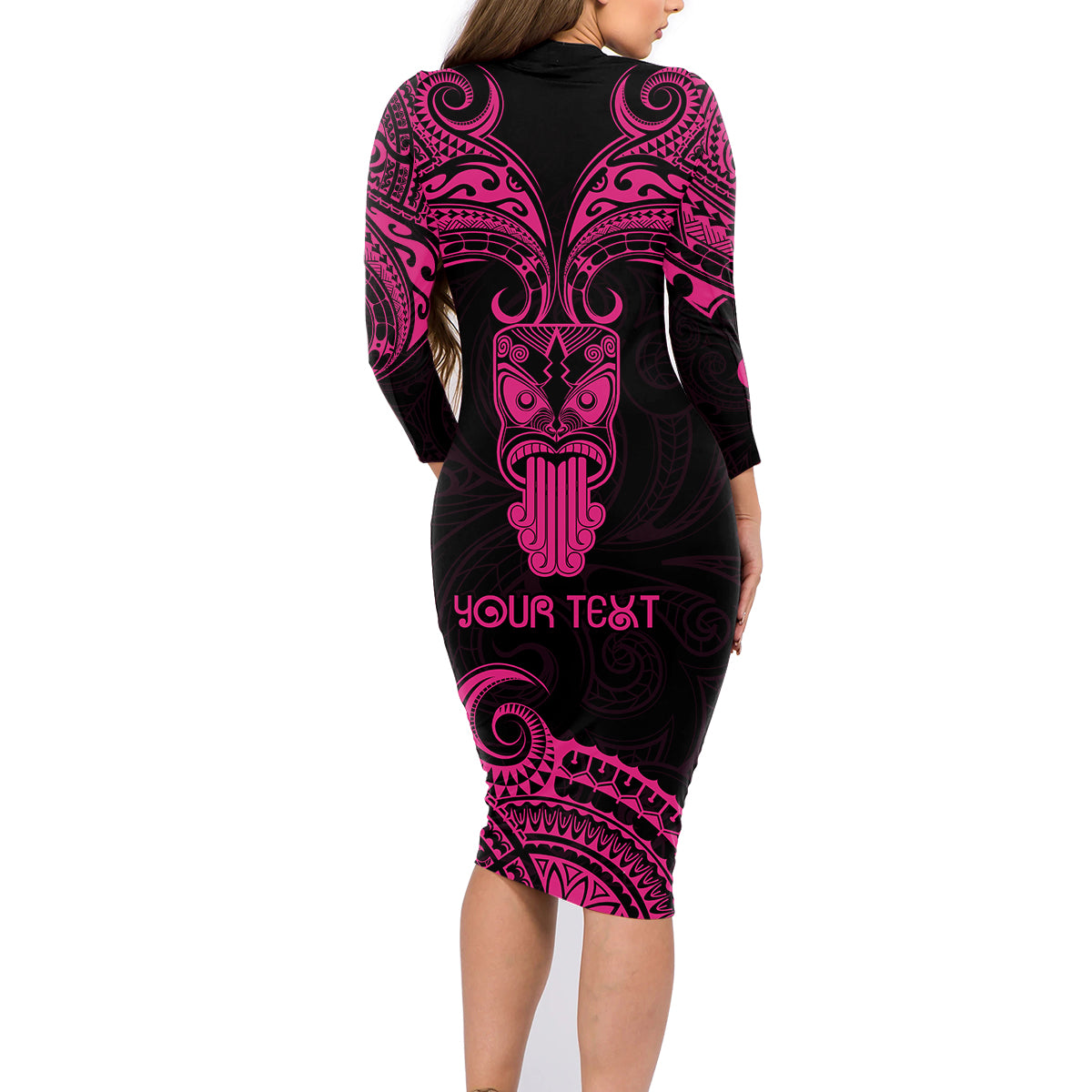 Personalised New Zealand Te Reo Maori Family Matching Long Sleeve Bodycon Dress and Hawaiian Shirt Kia Kaha Maori Language Week Pink Style LT9 - Wonder Print Shop