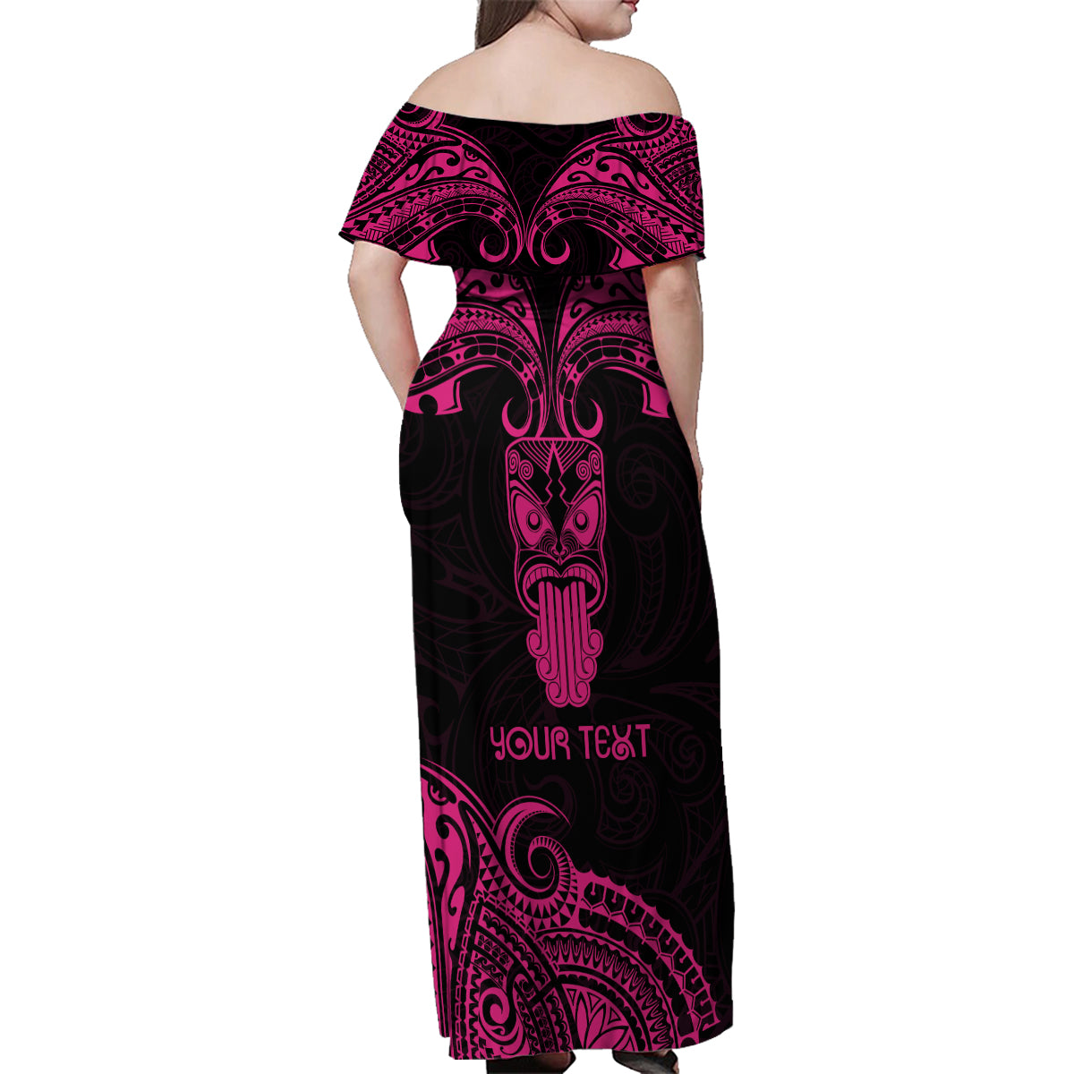 Personalised New Zealand Te Reo Maori Family Matching Off Shoulder Maxi Dress and Hawaiian Shirt Kia Kaha Maori Language Week Pink Style LT9 - Wonder Print Shop