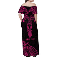 Personalised New Zealand Te Reo Maori Family Matching Off Shoulder Maxi Dress and Hawaiian Shirt Kia Kaha Maori Language Week Pink Style LT9 - Wonder Print Shop