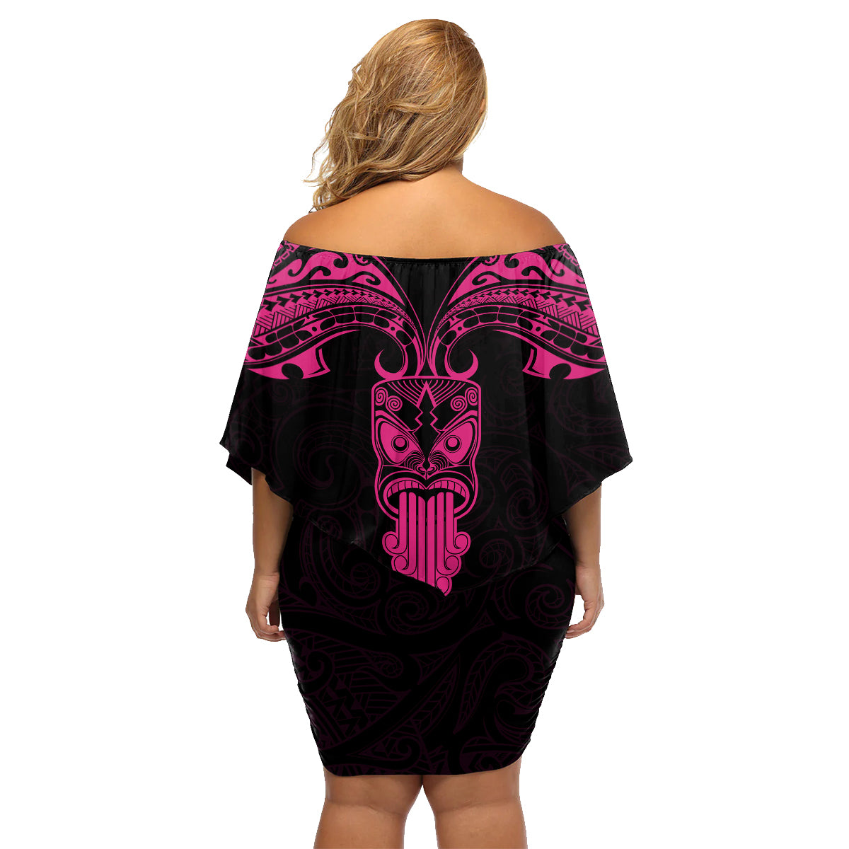 Personalised New Zealand Te Reo Maori Family Matching Off Shoulder Short Dress and Hawaiian Shirt Kia Kaha Maori Language Week Pink Style LT9 - Wonder Print Shop