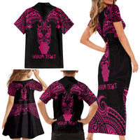 Personalised New Zealand Te Reo Maori Family Matching Short Sleeve Bodycon Dress and Hawaiian Shirt Kia Kaha Maori Language Week Pink Style - Wonder Print Shop