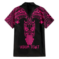 Personalised New Zealand Te Reo Maori Family Matching Short Sleeve Bodycon Dress and Hawaiian Shirt Kia Kaha Maori Language Week Pink Style - Wonder Print Shop