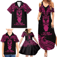 Personalised New Zealand Te Reo Maori Family Matching Summer Maxi Dress and Hawaiian Shirt Kia Kaha Maori Language Week Pink Style - Wonder Print Shop