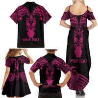 Personalised New Zealand Te Reo Maori Family Matching Summer Maxi Dress and Hawaiian Shirt Kia Kaha Maori Language Week Pink Style - Wonder Print Shop