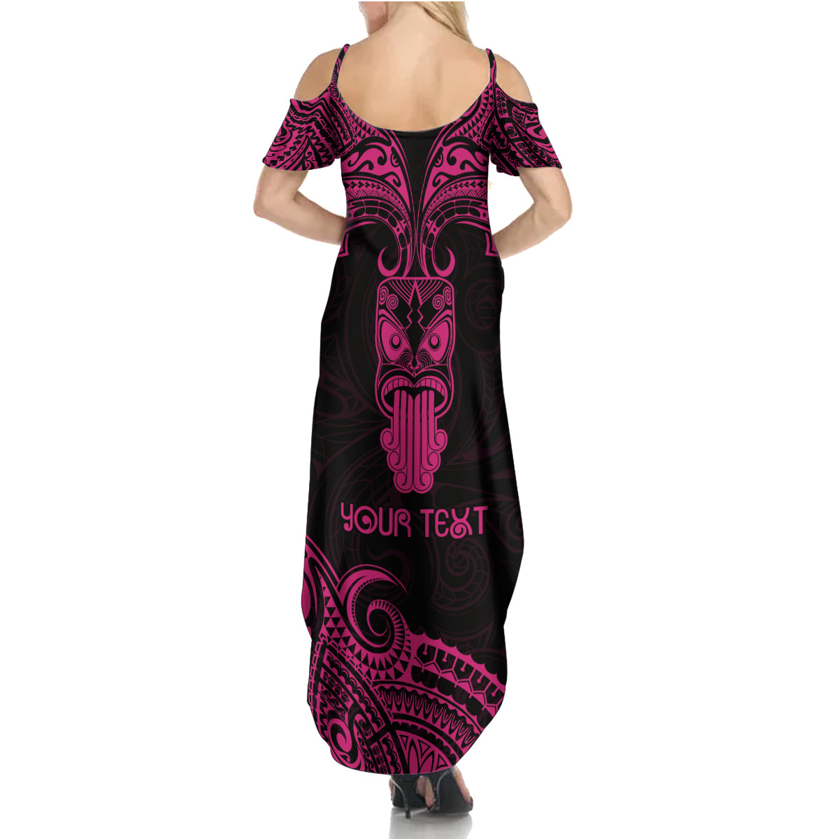 Personalised New Zealand Te Reo Maori Family Matching Summer Maxi Dress and Hawaiian Shirt Kia Kaha Maori Language Week Pink Style - Wonder Print Shop