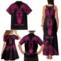 Personalised New Zealand Te Reo Maori Family Matching Tank Maxi Dress and Hawaiian Shirt Kia Kaha Maori Language Week Pink Style - Wonder Print Shop