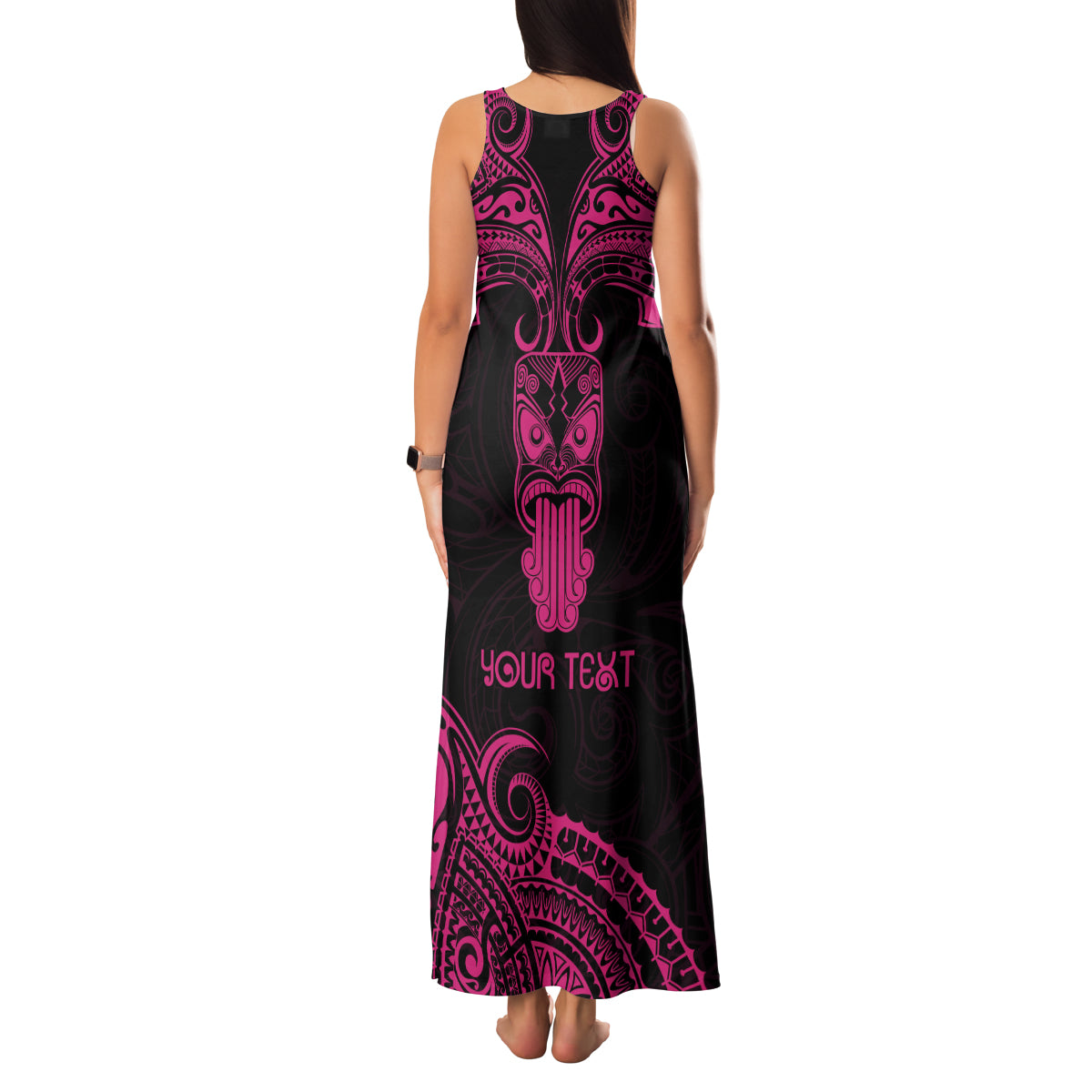 Personalised New Zealand Te Reo Maori Family Matching Tank Maxi Dress and Hawaiian Shirt Kia Kaha Maori Language Week Pink Style - Wonder Print Shop