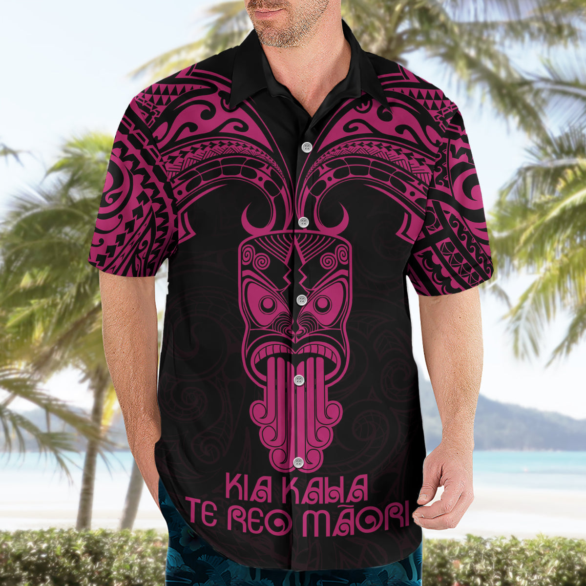 Personalised New Zealand Te Reo Maori Hawaiian Shirt Kia Kaha Maori Language Week Pink Style - Wonder Print Shop