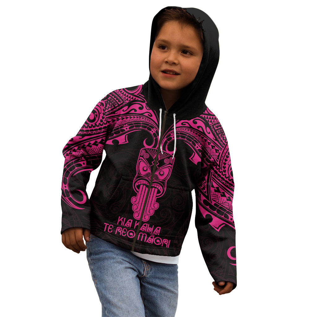 Personalised New Zealand Te Reo Maori Kid Hoodie Kia Kaha Maori Language Week Pink Style - Wonder Print Shop