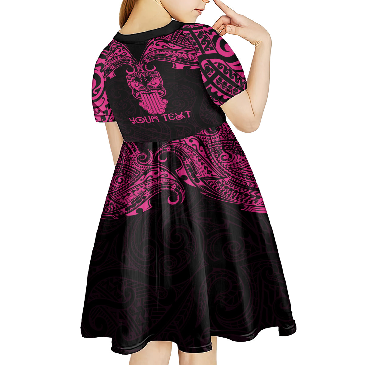 Personalised New Zealand Te Reo Maori Kid Short Sleeve Dress Kia Kaha Maori Language Week Pink Style - Wonder Print Shop
