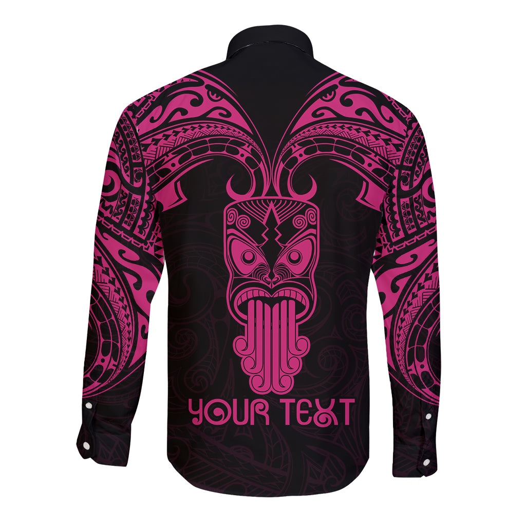 Personalised New Zealand Te Reo Maori Long Sleeve Button Shirt Kia Kaha Maori Language Week Pink Style - Wonder Print Shop