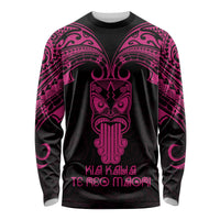 Personalised New Zealand Te Reo Maori Long Sleeve Shirt Kia Kaha Maori Language Week Pink Style - Wonder Print Shop