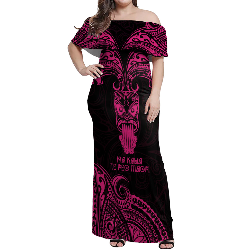 Personalised New Zealand Te Reo Maori Off Shoulder Maxi Dress Kia Kaha Maori Language Week Pink Style - Wonder Print Shop