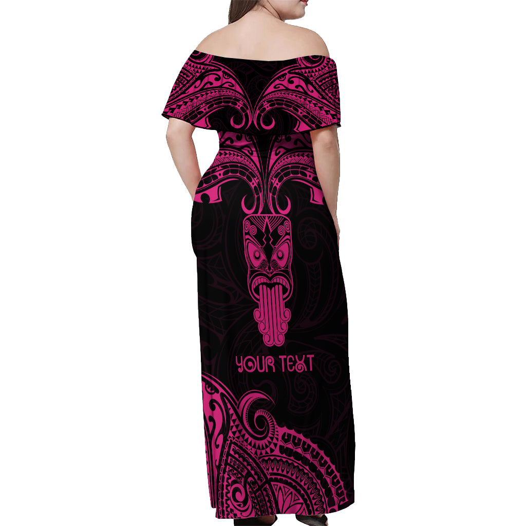 Personalised New Zealand Te Reo Maori Off Shoulder Maxi Dress Kia Kaha Maori Language Week Pink Style - Wonder Print Shop