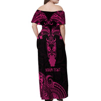 Personalised New Zealand Te Reo Maori Off Shoulder Maxi Dress Kia Kaha Maori Language Week Pink Style - Wonder Print Shop