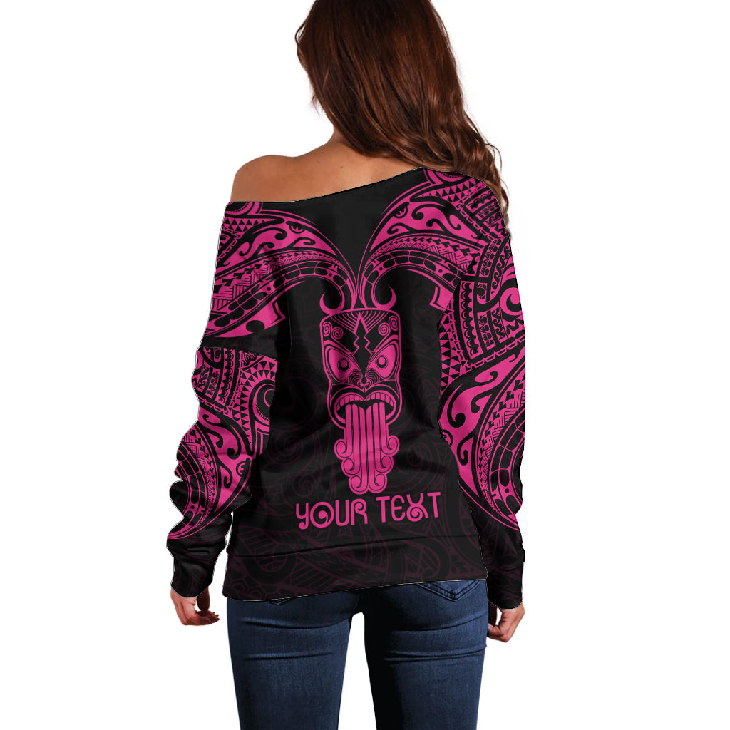 Personalised New Zealand Te Reo Maori Off Shoulder Sweater Kia Kaha Maori Language Week Pink Style - Wonder Print Shop