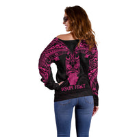Personalised New Zealand Te Reo Maori Off Shoulder Sweater Kia Kaha Maori Language Week Pink Style - Wonder Print Shop