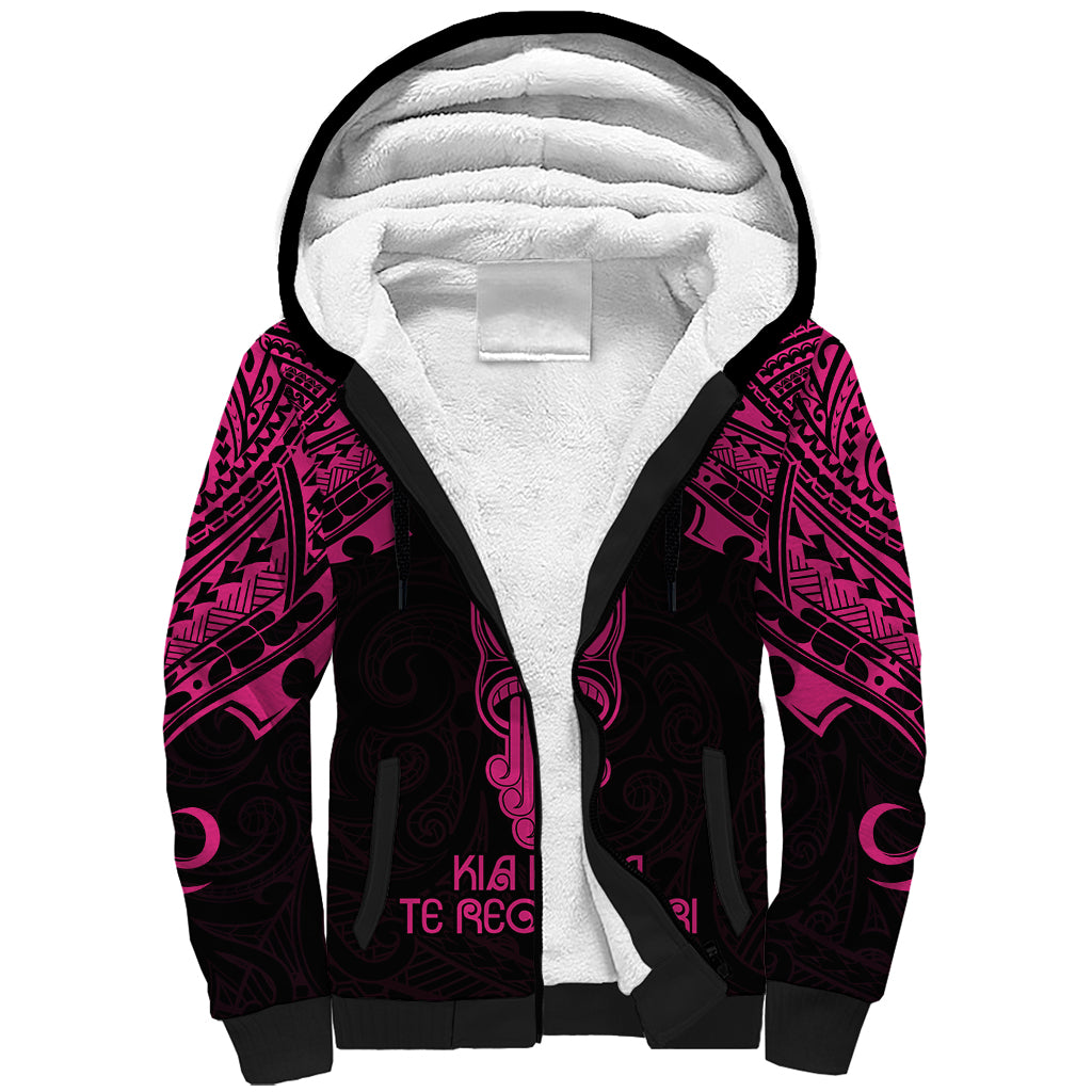 Personalised New Zealand Te Reo Maori Sherpa Hoodie Kia Kaha Maori Language Week Pink Style - Wonder Print Shop