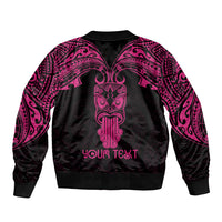 Personalised New Zealand Te Reo Maori Sleeve Zip Bomber Jacket Kia Kaha Maori Language Week Pink Style - Wonder Print Shop