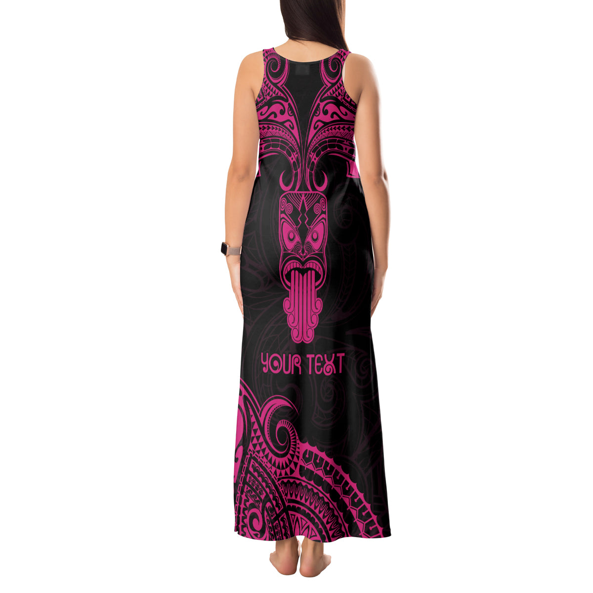 Personalised New Zealand Te Reo Maori Tank Maxi Dress Kia Kaha Maori Language Week Pink Style - Wonder Print Shop