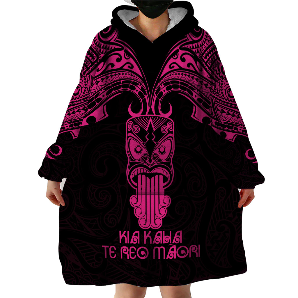 Personalised New Zealand Te Reo Maori Wearable Blanket Hoodie Kia Kaha Maori Language Week Pink Style - Wonder Print Shop
