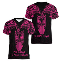 Personalised New Zealand Te Reo Maori Women V Neck T Shirt Kia Kaha Maori Language Week Pink Style - Wonder Print Shop