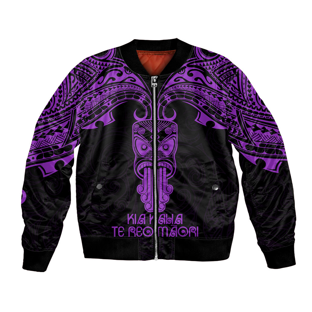 Personalised New Zealand Te Reo Maori Bomber Jacket Kia Kaha Maori Language Week Purple Style LT9 - Wonder Print Shop
