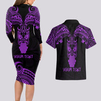 Personalised New Zealand Te Reo Maori Couples Matching Long Sleeve Bodycon Dress and Hawaiian Shirt Kia Kaha Maori Language Week Purple Style LT9 - Wonder Print Shop