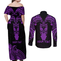 Personalised New Zealand Te Reo Maori Couples Matching Off Shoulder Maxi Dress and Long Sleeve Button Shirts Kia Kaha Maori Language Week Purple Style LT9 - Wonder Print Shop