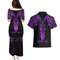 Personalised New Zealand Te Reo Maori Couples Matching Puletasi Dress and Hawaiian Shirt Kia Kaha Maori Language Week Purple Style LT9 - Wonder Print Shop