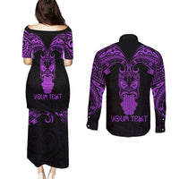 Personalised New Zealand Te Reo Maori Couples Matching Puletasi Dress and Long Sleeve Button Shirts Kia Kaha Maori Language Week Purple Style LT9 - Wonder Print Shop