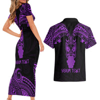 Personalised New Zealand Te Reo Maori Couples Matching Short Sleeve Bodycon Dress and Hawaiian Shirt Kia Kaha Maori Language Week Purple Style LT9 - Wonder Print Shop