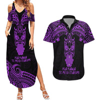 Personalised New Zealand Te Reo Maori Couples Matching Summer Maxi Dress and Hawaiian Shirt Kia Kaha Maori Language Week Purple Style LT9 - Wonder Print Shop