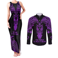 Personalised New Zealand Te Reo Maori Couples Matching Tank Maxi Dress and Long Sleeve Button Shirts Kia Kaha Maori Language Week Purple Style LT9 - Wonder Print Shop