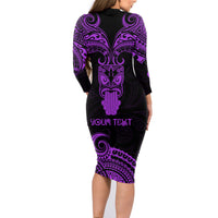 Personalised New Zealand Te Reo Maori Family Matching Long Sleeve Bodycon Dress and Hawaiian Shirt Kia Kaha Maori Language Week Purple Style LT9 - Wonder Print Shop