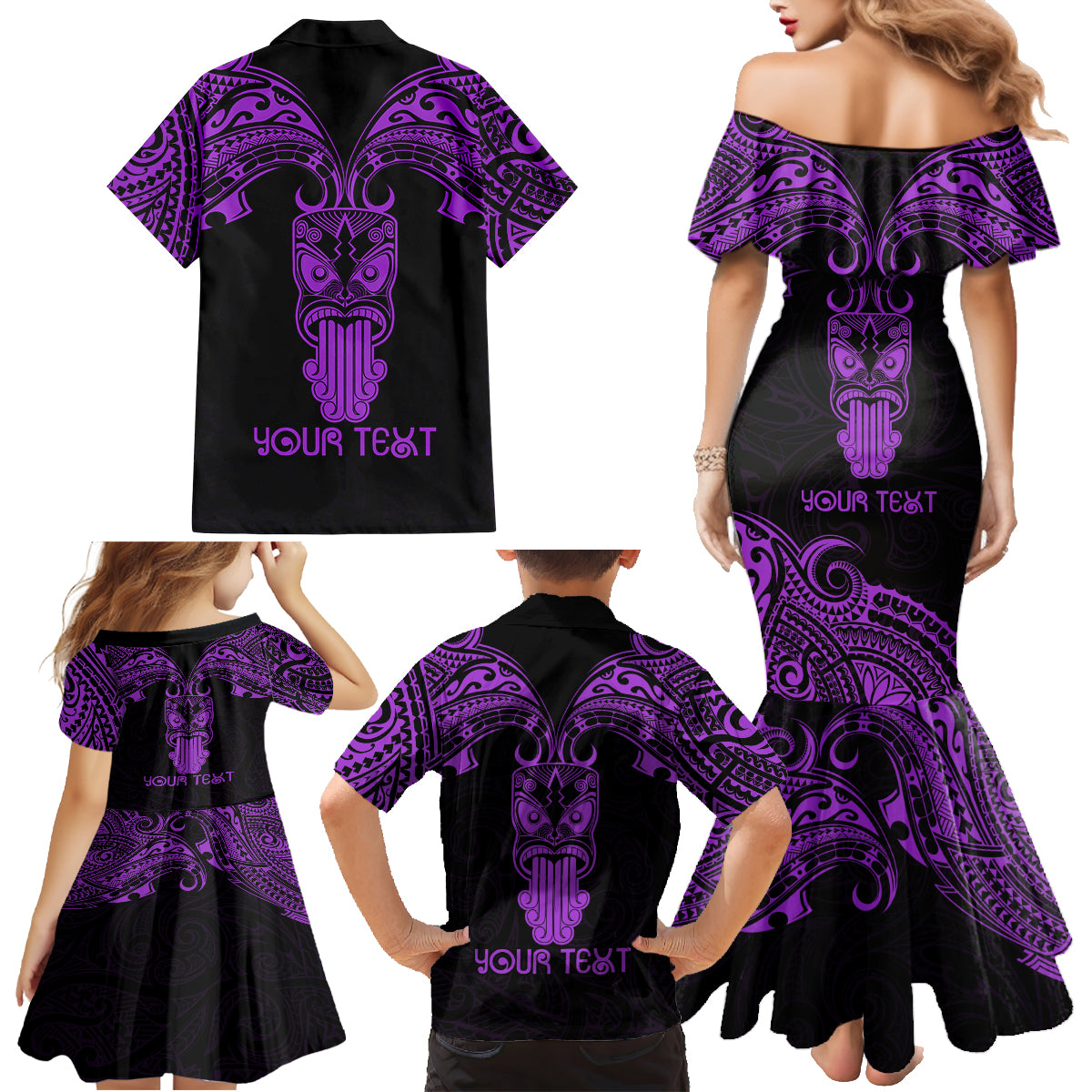 Personalised New Zealand Te Reo Maori Family Matching Mermaid Dress and Hawaiian Shirt Kia Kaha Maori Language Week Purple Style LT9 - Wonder Print Shop
