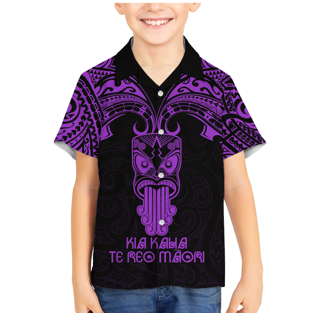 Personalised New Zealand Te Reo Maori Family Matching Mermaid Dress and Hawaiian Shirt Kia Kaha Maori Language Week Purple Style LT9 - Wonder Print Shop